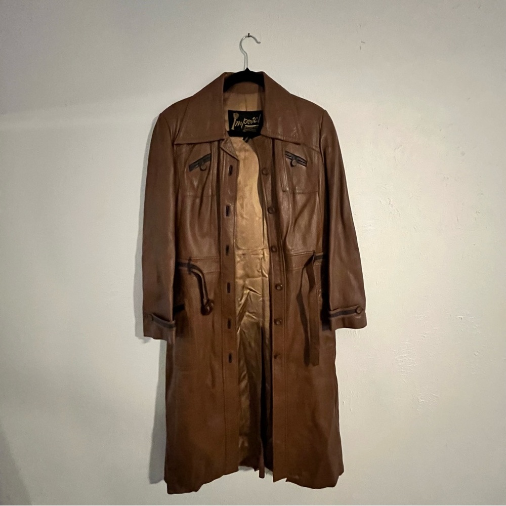 Brown Leather Long Coat - Vintage Style Leather Jacket